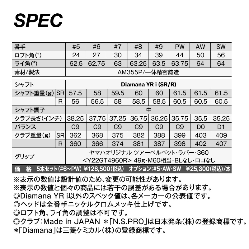 RMX VD40 アイアン Diamana YR i 5本セット(#6～PW) | ヤマハ ゴルフ